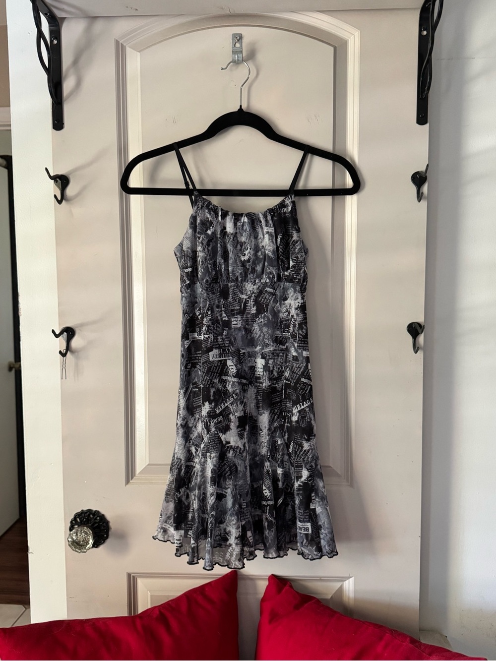 art class Black and White Printed Spaghetti-Strap Mini Dress